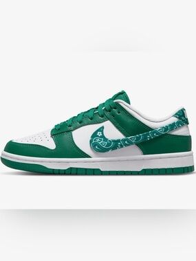 Nike Dunk Low White and Green Paisley Swoosh